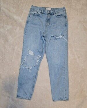 Topshop Mom Jeans Women’s W30 L30 High Rise Distressed Light Wash Ripped Knee